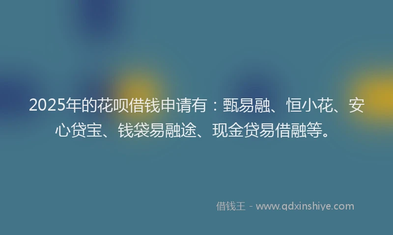2025年的花呗借钱申请有：甄易融、恒小花、安心贷宝、钱袋易融途、现金贷易借融等。