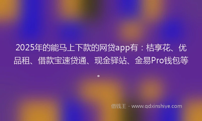 2025年的能马上下款的网贷app有：桔享花、优品租、借款宝速贷通、现金驿站、金易Pro钱包等。