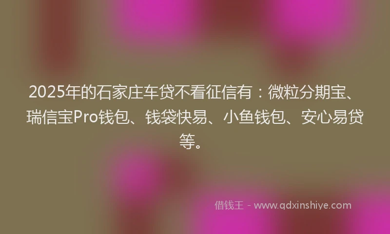 2025年的石家庄车贷不看征信有：微粒分期宝、瑞信宝Pro钱包、钱袋快易、小鱼钱包、安心易贷等。