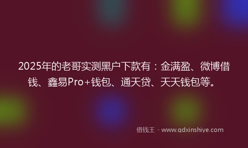 2025年的老哥实测黑户下款有:金满盈、微博借钱、鑫易Pro+钱包、通天贷、天天钱包等。