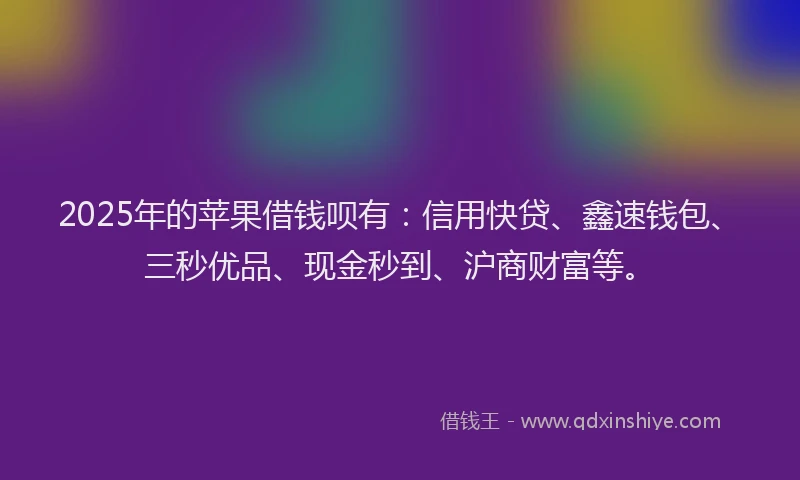 2025年的苹果借钱呗有：信用快贷、鑫速钱包、三秒优品、现金秒到、沪商财富等。
