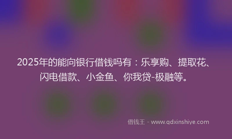 2025年的能向银行借钱吗有:乐享购、提取花、闪电借款、小金鱼、你我贷-极融等。
