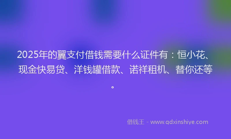 2025年的翼支付借钱需要什么证件有：恒小花、现金快易贷、洋钱罐借款、诺祥租机、替你还等。