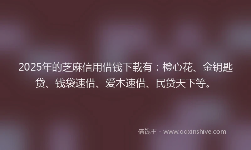2025年的芝麻信用借钱下载有：橙心花、金钥匙贷、钱袋速借、爱木速借、民贷天下等。