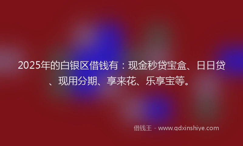 2025年的白银区借钱有：现金秒贷宝盒、日日贷、现用分期、享来花、乐享宝等。