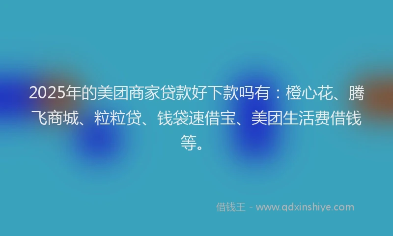 2025年的美团商家贷款好下款吗有：橙心花、腾飞商城、粒粒贷、钱袋速借宝、美团生活费借钱等。