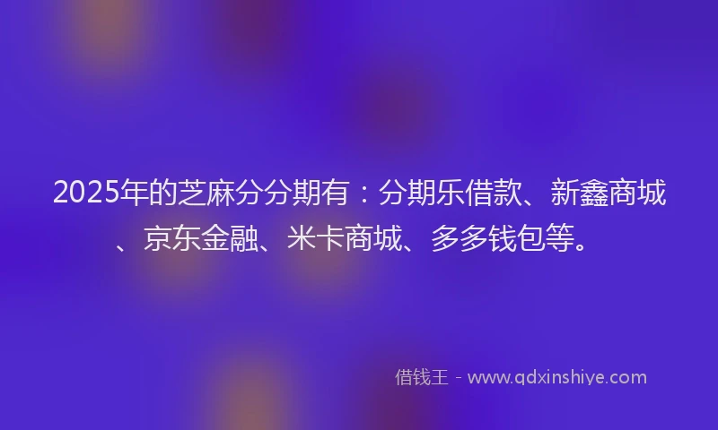 2025年的芝麻分分期有：分期乐借款、新鑫商城、京东金融、米卡商城、多多钱包等。