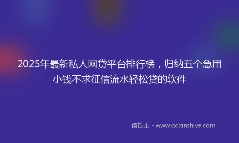 2025年最新私人网贷平台排行榜，归纳五个急用小钱不求征信流水轻松贷的软件