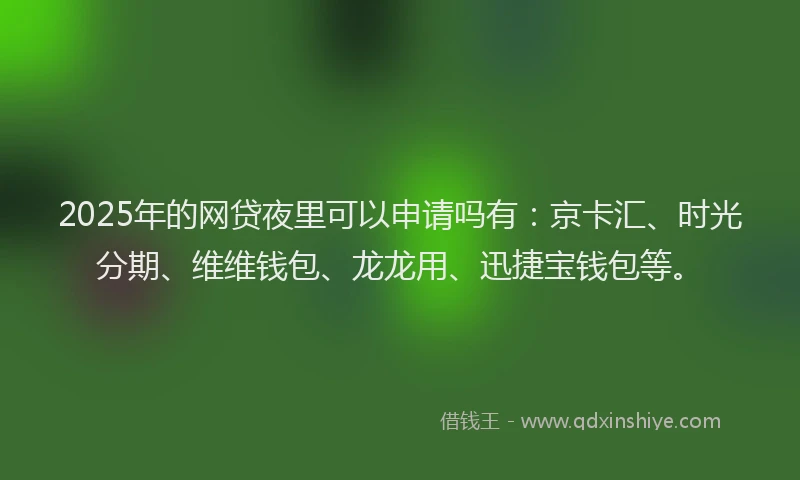 2025年的网贷夜里可以申请吗有：京卡汇、时光分期、维维钱包、龙龙用、迅捷宝钱包等。