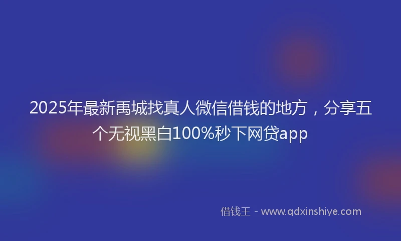 2025年最新禹城找真人微信借钱的地方，分享五个无视黑白100%秒下网贷app