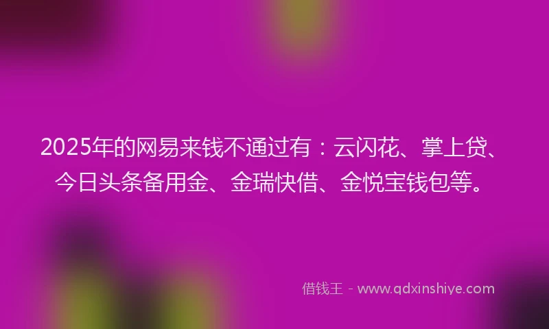 2025年的网易来钱不通过有：云闪花、掌上贷、今日头条备用金、金瑞快借、金悦宝钱包等。