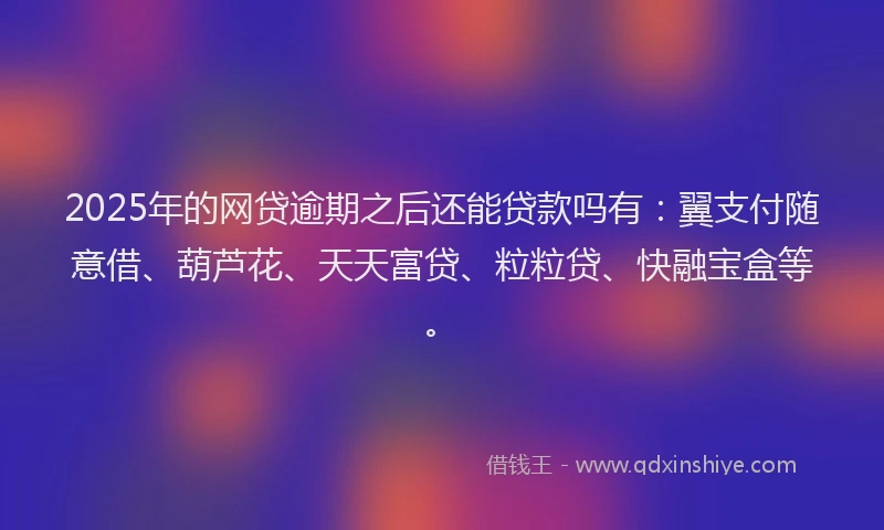 2025年的网贷逾期之后还能贷款吗有：翼支付随意借、葫芦花、天天富贷、粒粒贷、快融宝盒等。