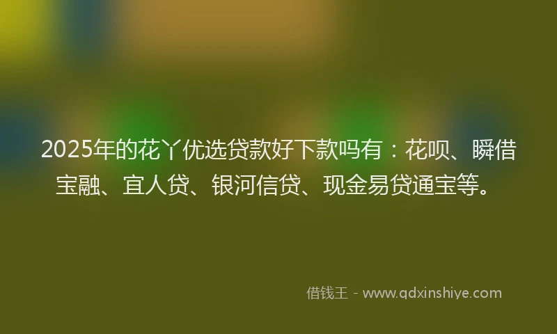 2025年的花丫优选贷款好下款吗有：花呗、瞬借宝融、宜人贷、银河信贷、现金易贷通宝等。