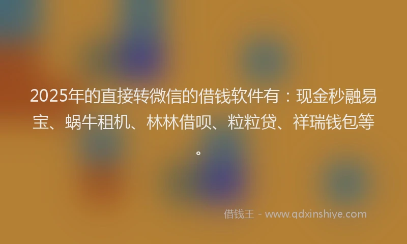 2025年的直接转微信的借钱软件有：现金秒融易宝、蜗牛租机、林林借呗、粒粒贷、祥瑞钱包等。