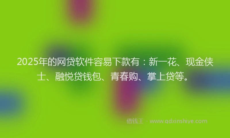 2025年的网贷软件容易下款有：新一花、现金侠士、融悦贷钱包、青春购、掌上贷等。