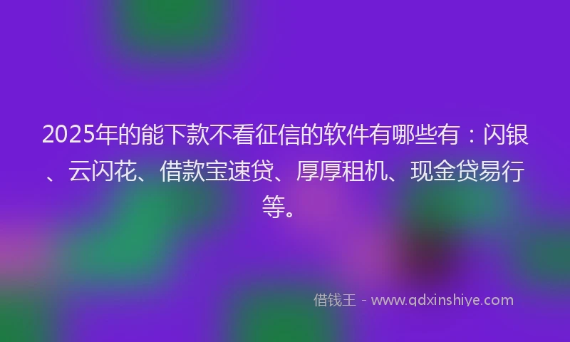 2025年的能下款不看征信的软件有哪些有：闪银、云闪花、借款宝速贷、厚厚租机、现金贷易行等。