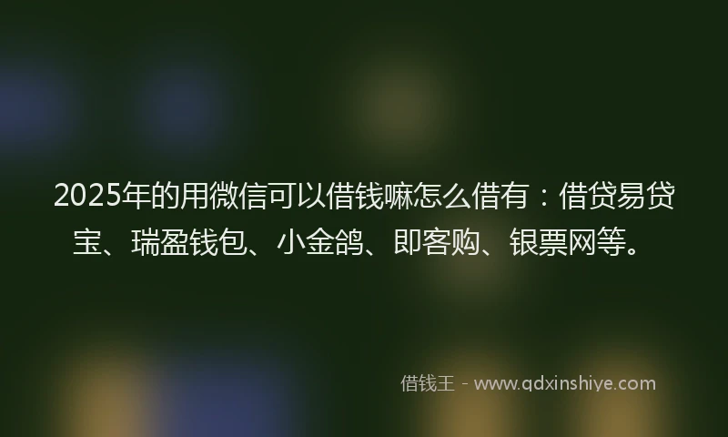 2025年的用微信可以借钱嘛怎么借有:借贷易贷宝、瑞盈钱包、小金鸽、即客购、银票网等。