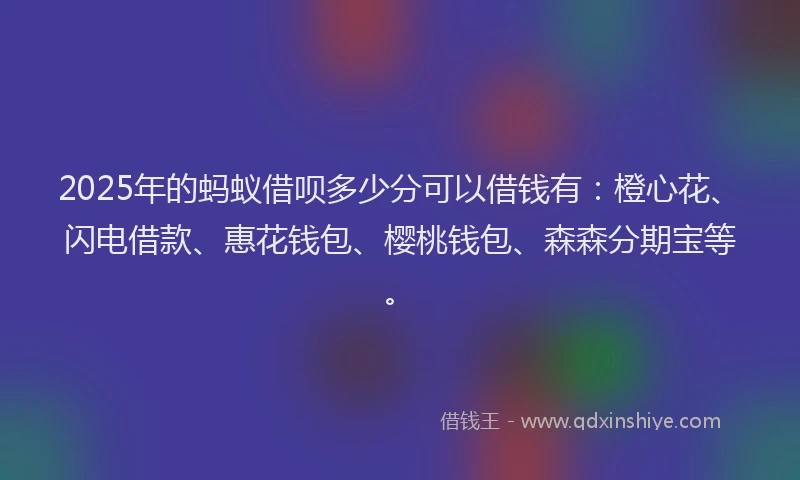 2025年的蚂蚁借呗多少分可以借钱有：橙心花、闪电借款、惠花钱包、樱桃钱包、森森分期宝等。