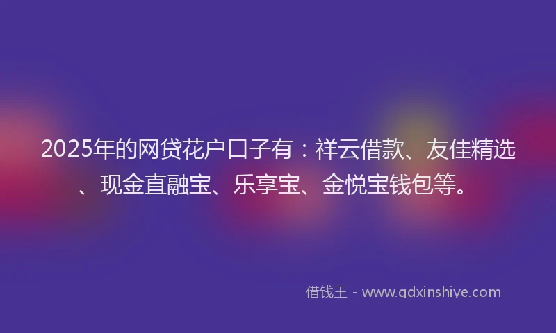 2025年的网贷花户口子有：祥云借款、友佳精选、现金直融宝、乐享宝、金悦宝钱包等。