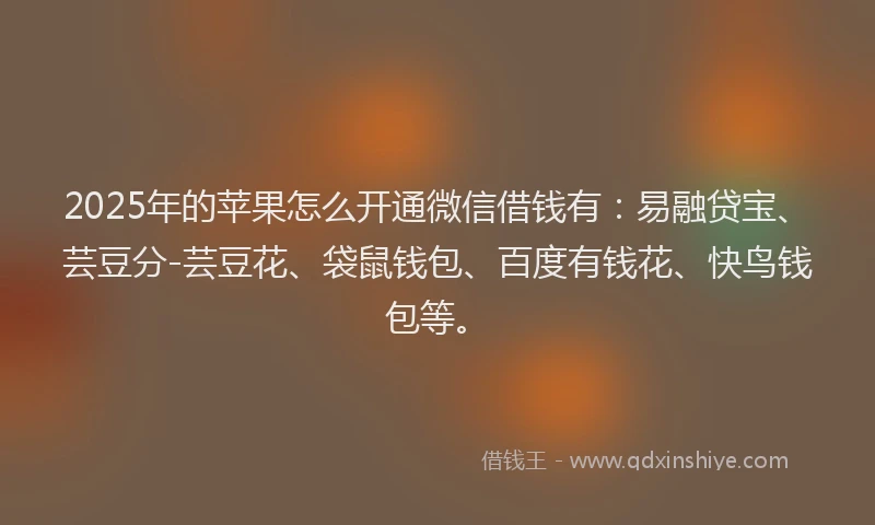 2025年的苹果怎么开通微信借钱有：易融贷宝、芸豆分-芸豆花、袋鼠钱包、百度有钱花、快鸟钱包等。
