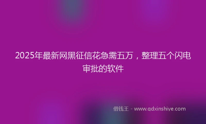 2025年最新网黑征信花急需五万，整理五个闪电审批的软件