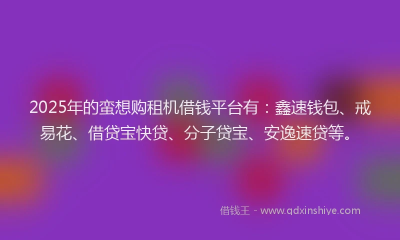 2025年的蛮想购租机借钱平台有：鑫速钱包、戒易花、借贷宝快贷、分子贷宝、安逸速贷等。