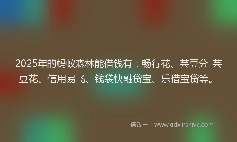 2025年的蚂蚁森林能借钱有：畅行花、芸豆分-芸豆花、信用易飞、钱袋快融贷宝、乐借宝贷等。