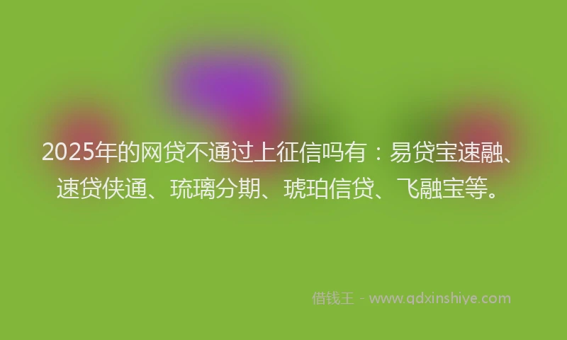 2025年的网贷不通过上征信吗有：易贷宝速融、速贷侠通、琉璃分期、琥珀信贷、飞融宝等。