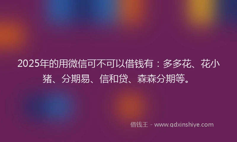 2025年的用微信可不可以借钱有：多多花、花小猪、分期易、信和贷、森森分期等。