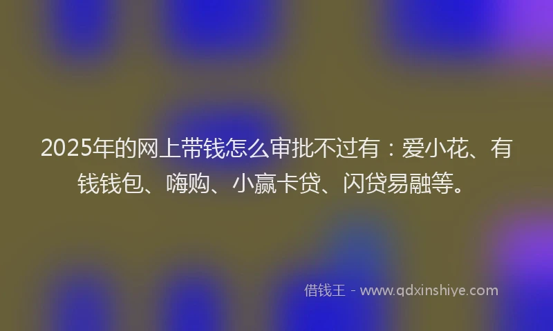 2025年的网上带钱怎么审批不过有：爱小花、有钱钱包、嗨购、小赢卡贷、闪贷易融等。