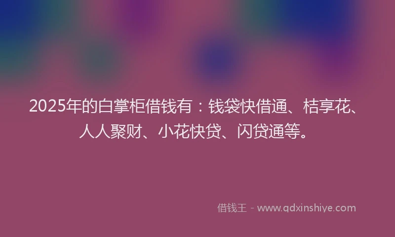 2025年的白掌柜借钱有：钱袋快借通、桔享花、人人聚财、小花快贷、闪贷通等。