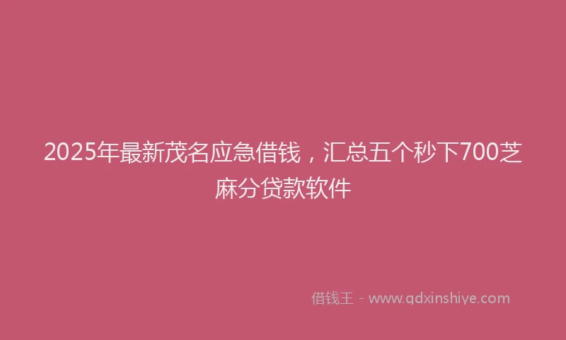 2025年最新茂名应急借钱，汇总五个秒下700芝麻分贷款软件