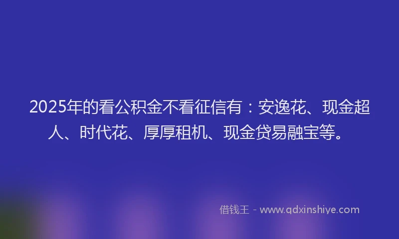 2025年的看公积金不看征信有：安逸花、现金超人、时代花、厚厚租机、现金贷易融宝等。
