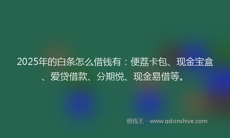 2025年的白条怎么借钱有：便荔卡包、现金宝盒、爱贷借款、分期悦、现金易借等。
