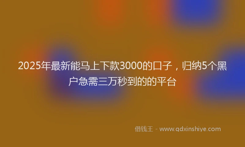 2025年最新能马上下款3000的口子，归纳5个黑户急需三万秒到的的平台