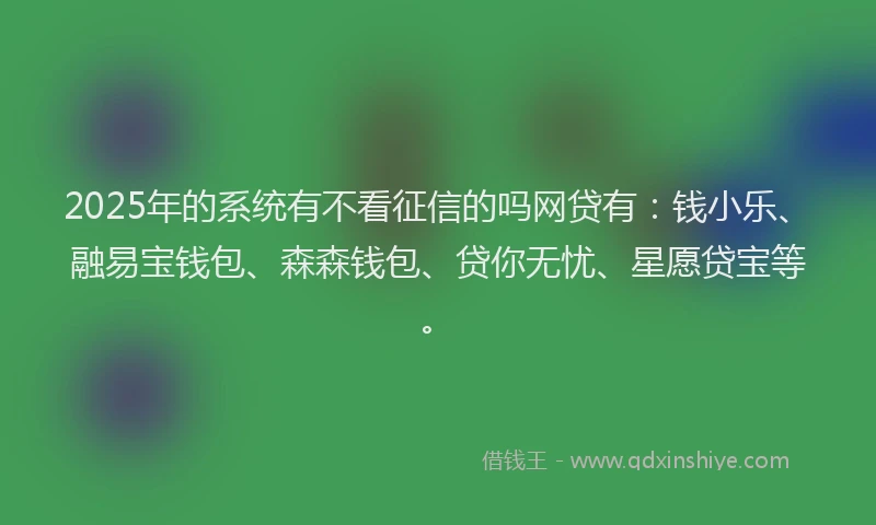 2025年的系统有不看征信的吗网贷有：钱小乐、融易宝钱包、森森钱包、贷你无忧、星愿贷宝等。