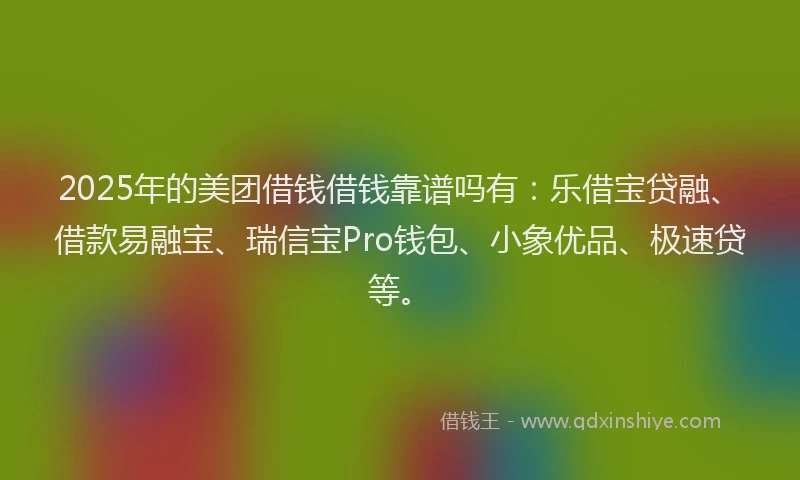 2025年的美团借钱借钱靠谱吗有：乐借宝贷融、借款易融宝、瑞信宝Pro钱包、小象优品、极速贷等。