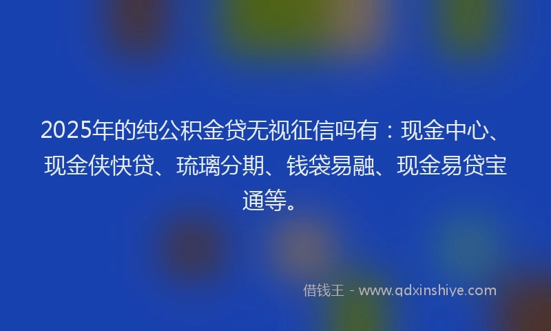 2025年的纯公积金贷无视征信吗有：现金中心、现金侠快贷、琉璃分期、钱袋易融、现金易贷宝通等。