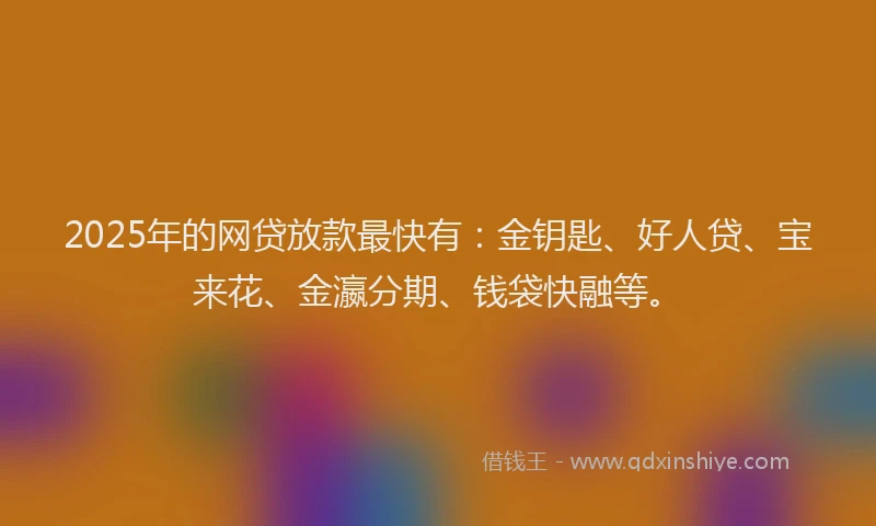 2025年的网贷放款最快有：金钥匙、好人贷、宝来花、金瀛分期、钱袋快融等。