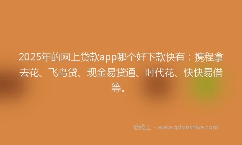2025年的网上贷款app哪个好下款快有：携程拿去花、飞鸟贷、现金易贷通、时代花、快快易借等。