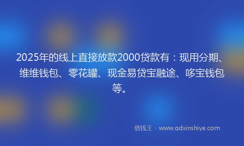 2025年的线上直接放款2000贷款有：现用分期、维维钱包、零花罐、现金易贷宝融途、哆宝钱包等。
