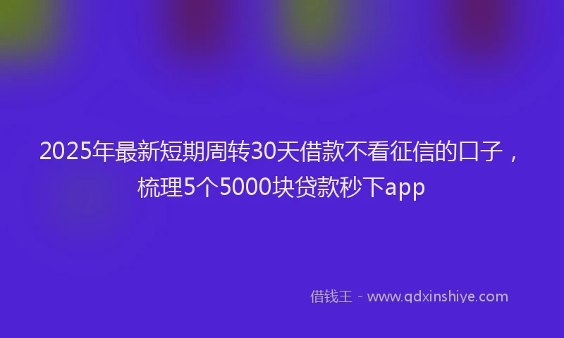 2025年最新短期周转30天借款不看征信的口子，梳理5个5000块贷款秒下app