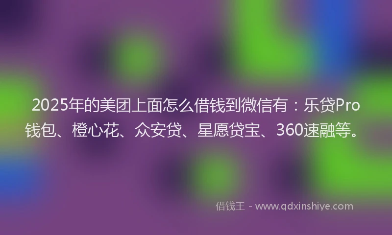 2025年的美团上面怎么借钱到微信有：乐贷Pro钱包、橙心花、众安贷、星愿贷宝、360速融等。