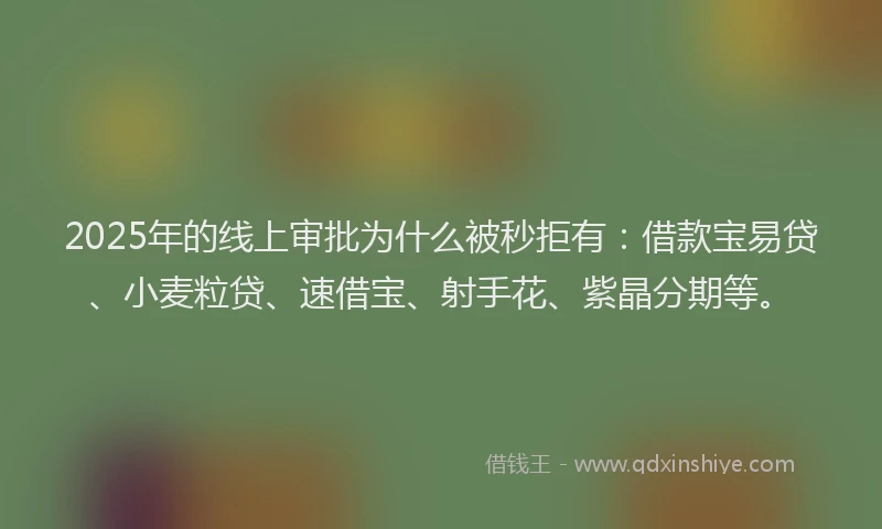2025年的线上审批为什么被秒拒有：借款宝易贷、小麦粒贷、速借宝、射手花、紫晶分期等。