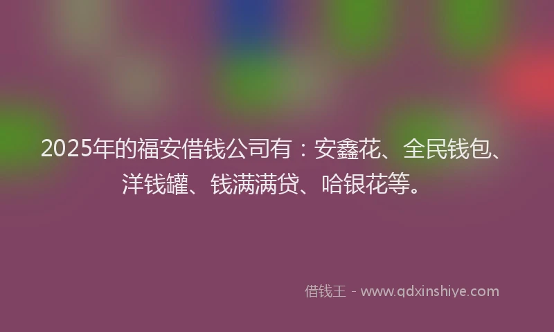 2025年的福安借钱公司有：安鑫花、全民钱包、洋钱罐、钱满满贷、哈银花等。