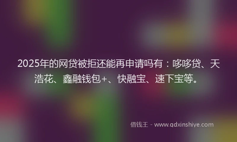 2025年的网贷被拒还能再申请吗有：哆哆贷、天浩花、鑫融钱包+、快融宝、速下宝等。
