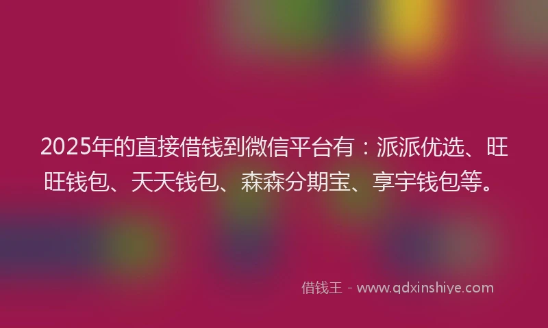 2025年的直接借钱到微信平台有：派派优选、旺旺钱包、天天钱包、森森分期宝、享宇钱包等。