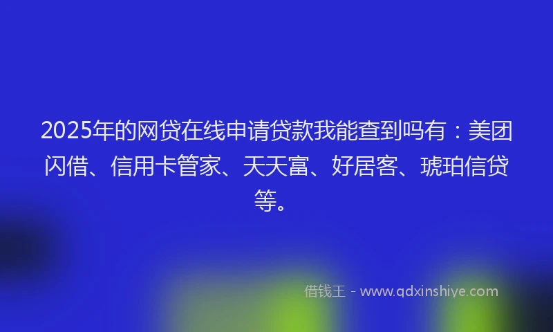 2025年的网贷在线申请贷款我能查到吗有：美团闪借、信用卡管家、天天富、好居客、琥珀信贷等。