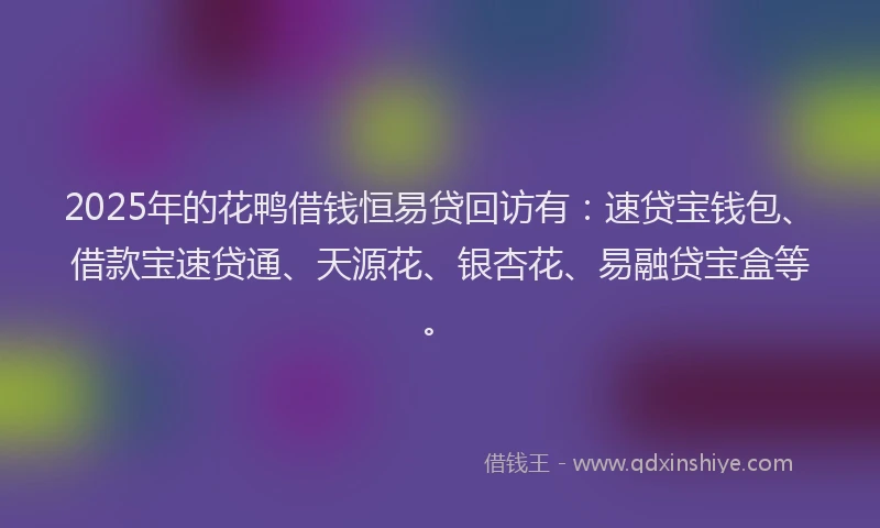 2025年的花鸭借钱恒易贷回访有：速贷宝钱包、借款宝速贷通、天源花、银杏花、易融贷宝盒等。