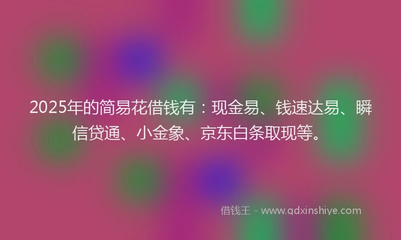 2025年的简易花借钱有：现金易、钱速达易、瞬信贷通、小金象、京东白条取现等。